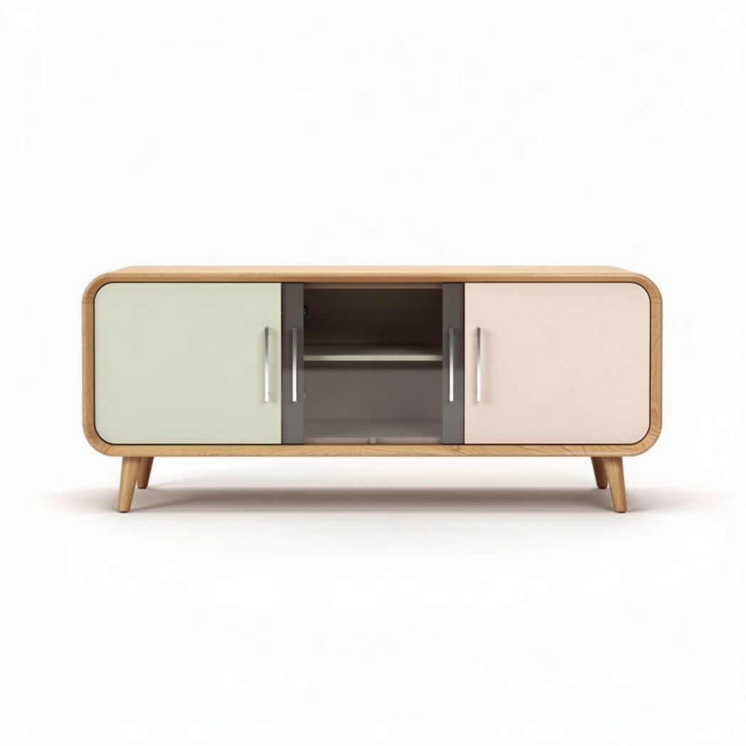 Moderne tv-kast van hout met gekleurde deurtjes 120 x 40 x 50cm