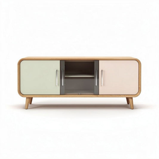 Moderne tv-kast van hout met gekleurde deurtjes 120 x 40 x 50cm