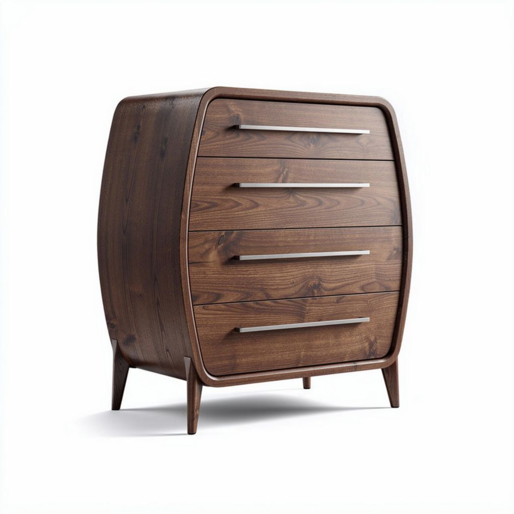 Houten kast met vier lades in walnootkleur 90 x 45 x 100cm