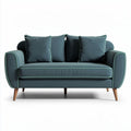 Tweed bankstellen in groen met lichtgekleurde bies en houten poten 200 x 90 x 85cm