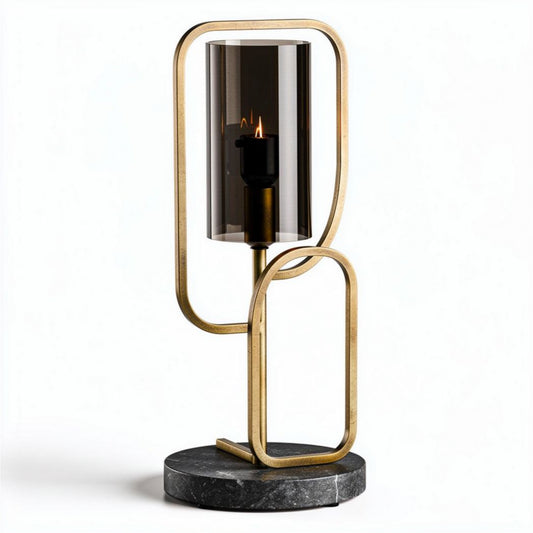 Tafellamp met zwart marmeren voet en bronzen frame 25 x 15 x 40cm