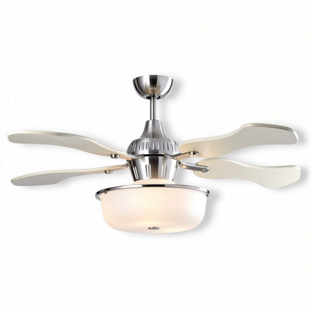 Plafondventilator met ingebouwde lamp houten bladen kleur chroom diameter 50 cm