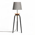 Staande lamp met stof lampenkap en houten basis 30 x 30 x 150cm zwart grijs