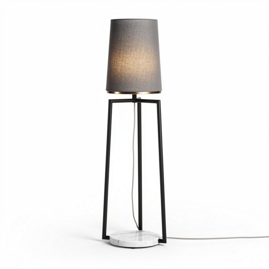 Vloerlamp met stoffen lampenkap en marmeren voet 25 x 25 x 150cm zwart grijs