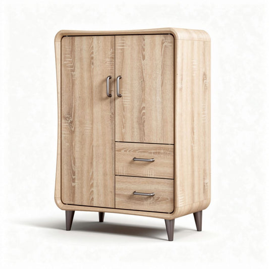 Houten kast met 2 deuren en 2 lades in naturel kleur 80 x 40 x 120cm
