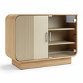 Houten kast met schuifdeur en planken 80 x 40 x 75cm in lichtbruin en beige